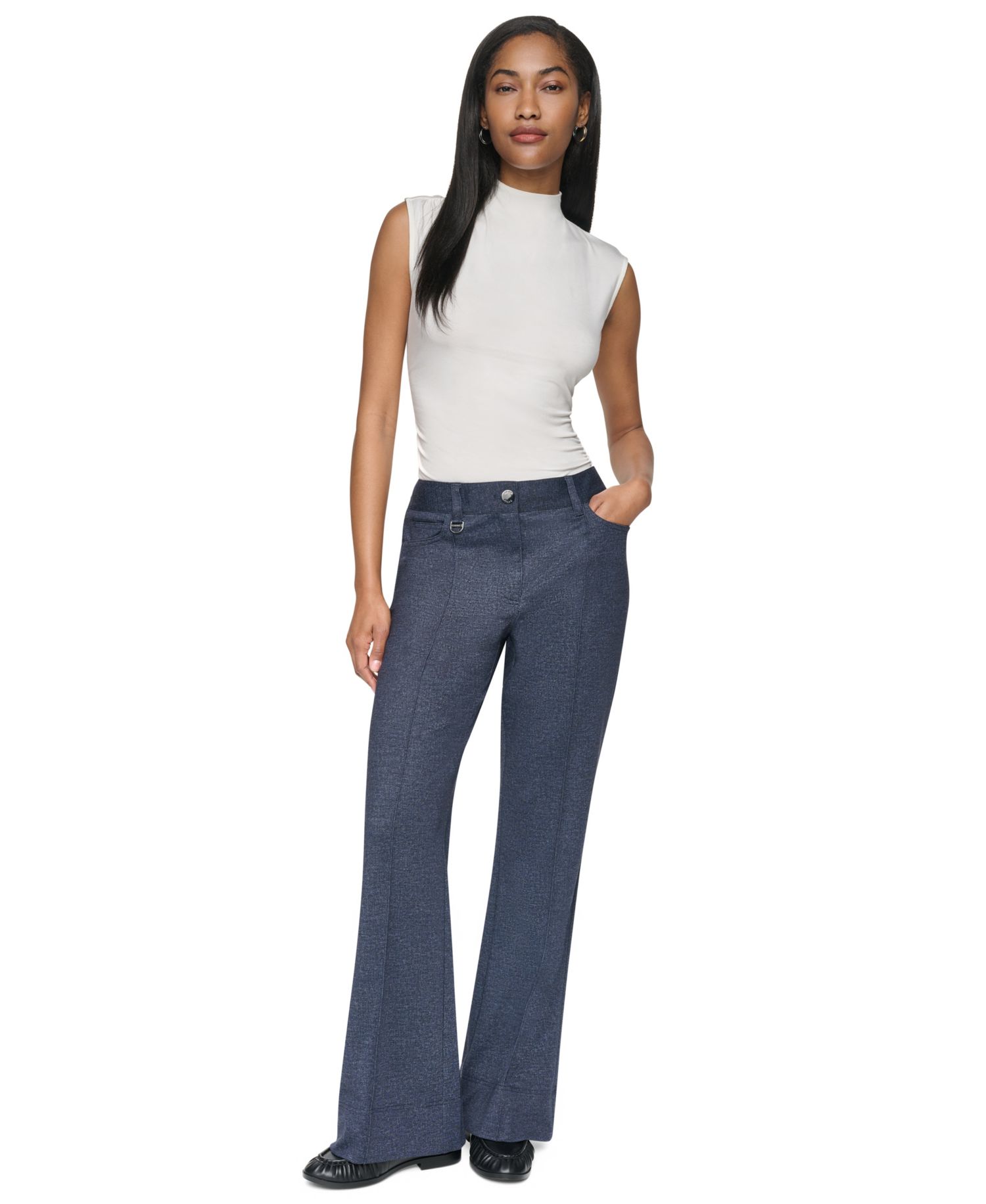 Women's Faux Denim Double Face High-Waisted Wide-Leg Pants