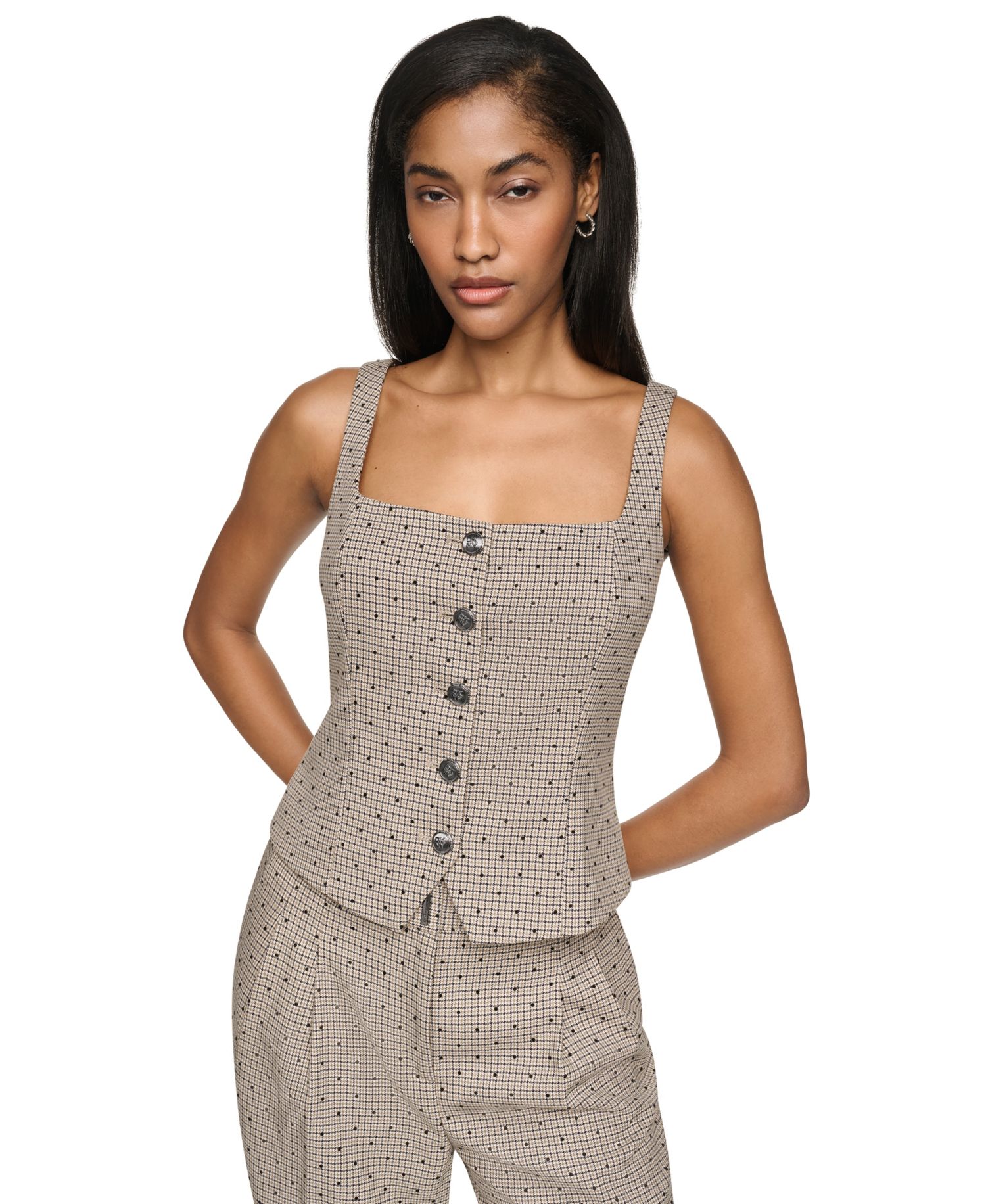 Women's Embellished Houndstooth Square Neck Vest