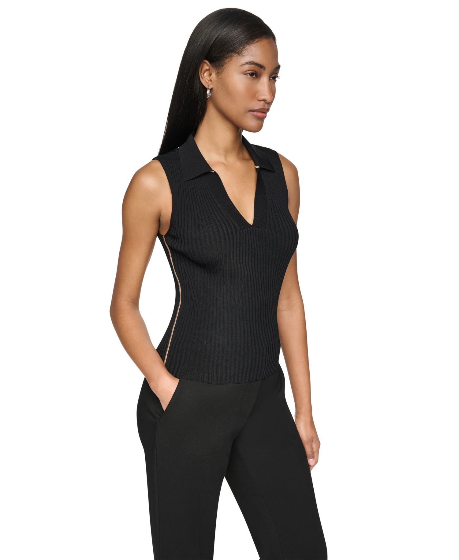 Women's Collared V-Neck Ribbed Knit Sweater
