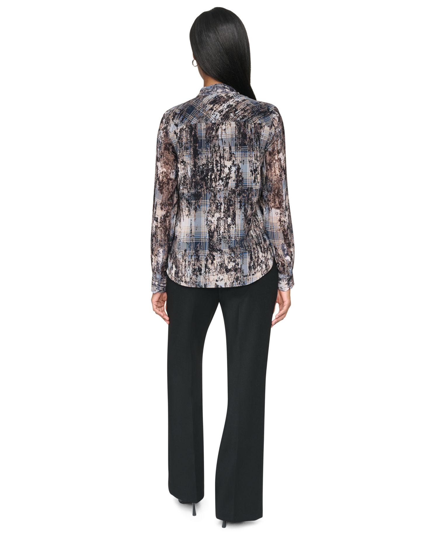 Women's Tie-Neck Long-Sleeve Crinkle Chiffon Blouse