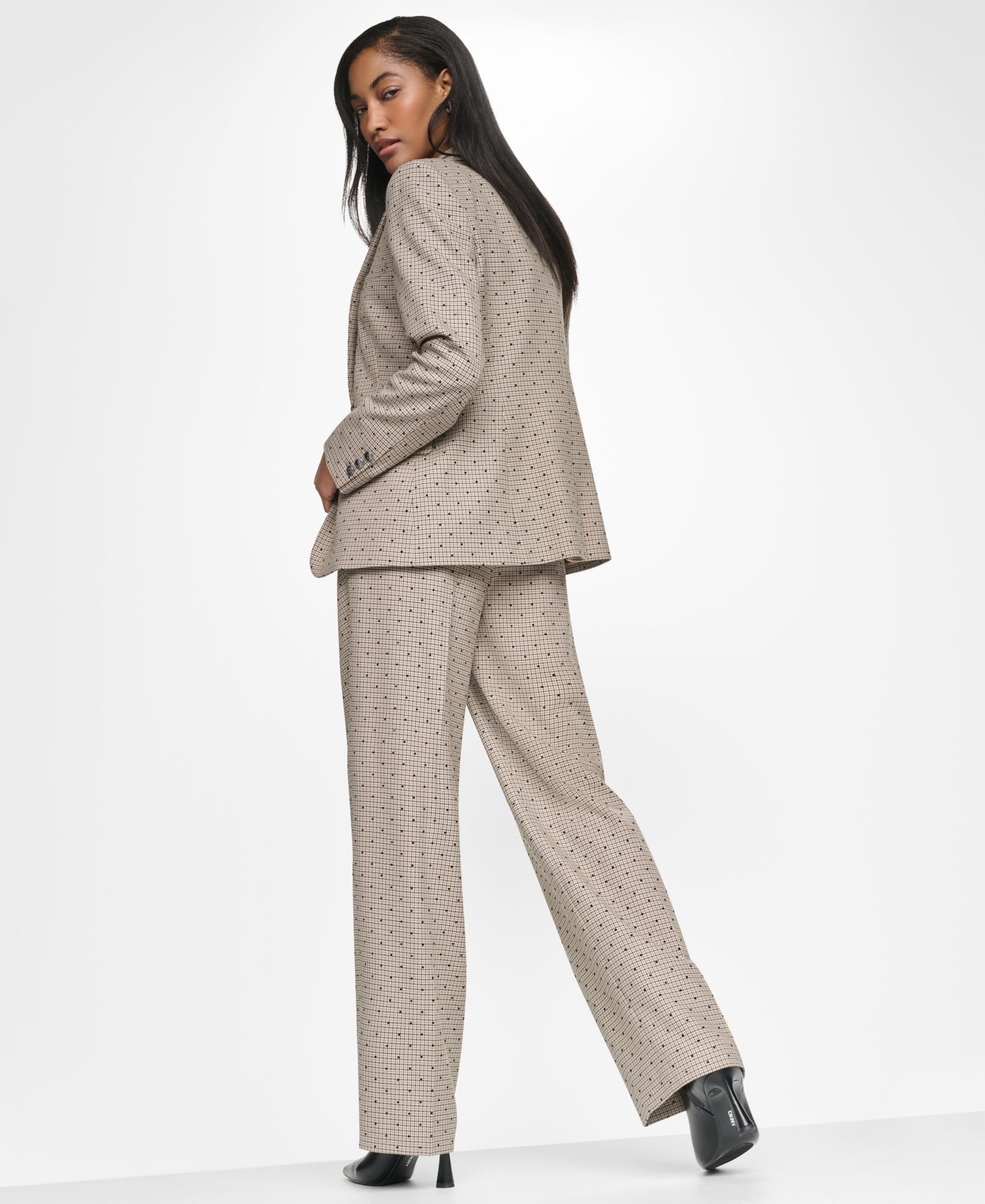 Женский пиджак DKNY Embellished Houndstooth Blazer, Regular & Petite, цвет: Чёрный разноцветный — фото 9
