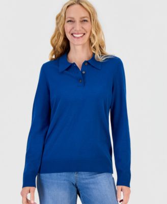 Petite Long-Sleeve Polo Sweater