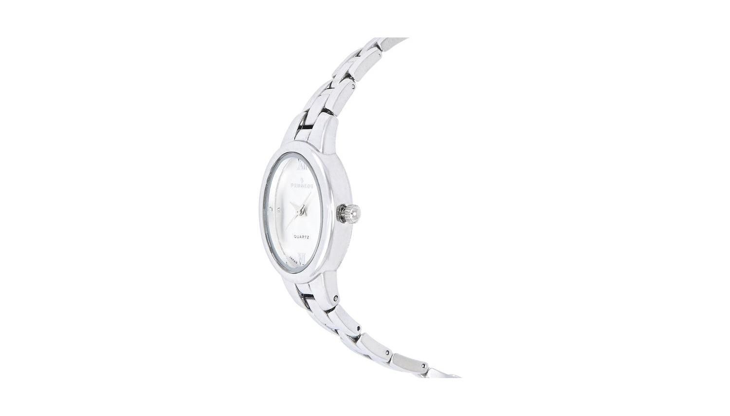 Women's Silver 30x25mm Oval Dial Link Bracelet Watch