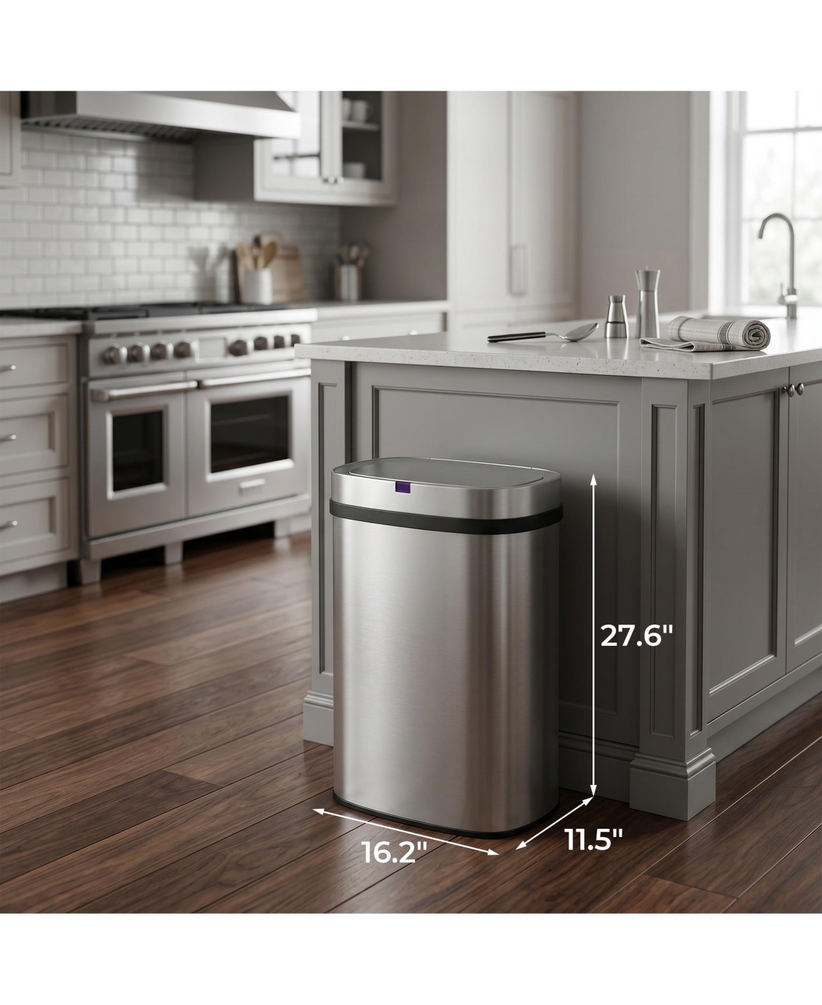 Mega Casa -Gallon Motion Sensor Stainless Steel Trash Can with Trash Bags