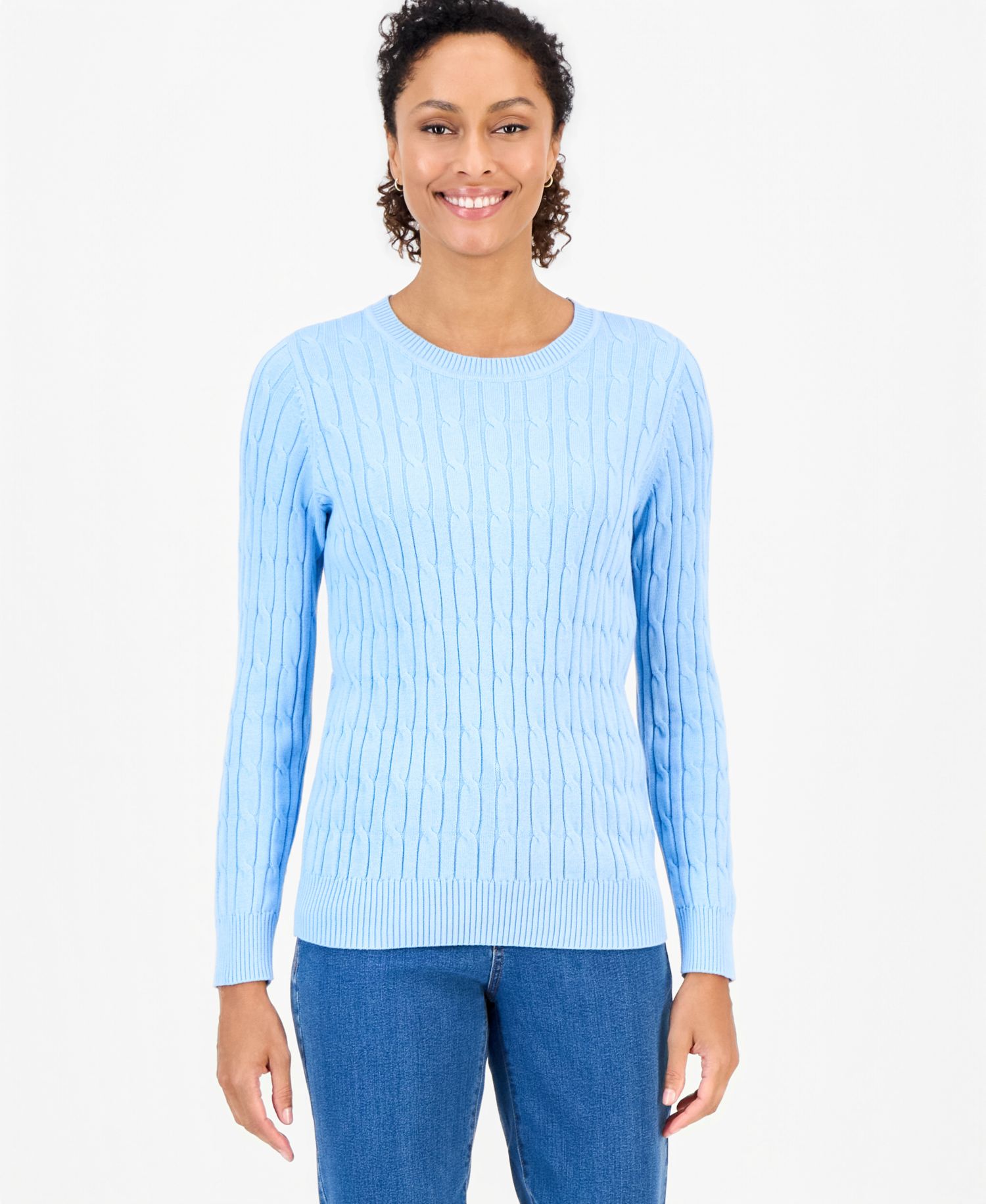 Petite Cotton Cable-Knit Crewneck Sweater
