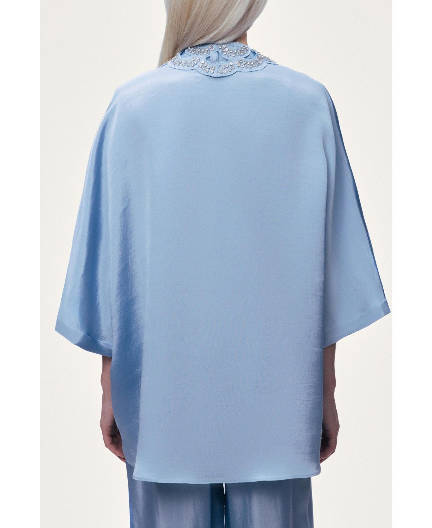 Women's Stone Accessory Collar Detail Relaxed Boxy Fit Shirt
