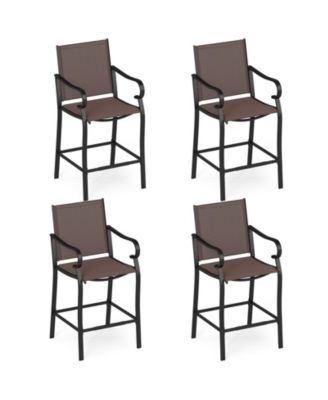 Set of 4 Outdoor Counter Height Bar Stools with Back Armrest and Footrest