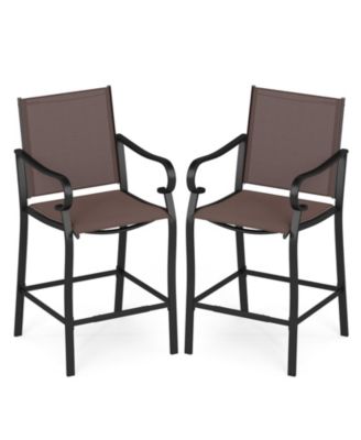 Set of 2 Outdoor Counter Height Bar Stools with Back Armrest and Footrest
