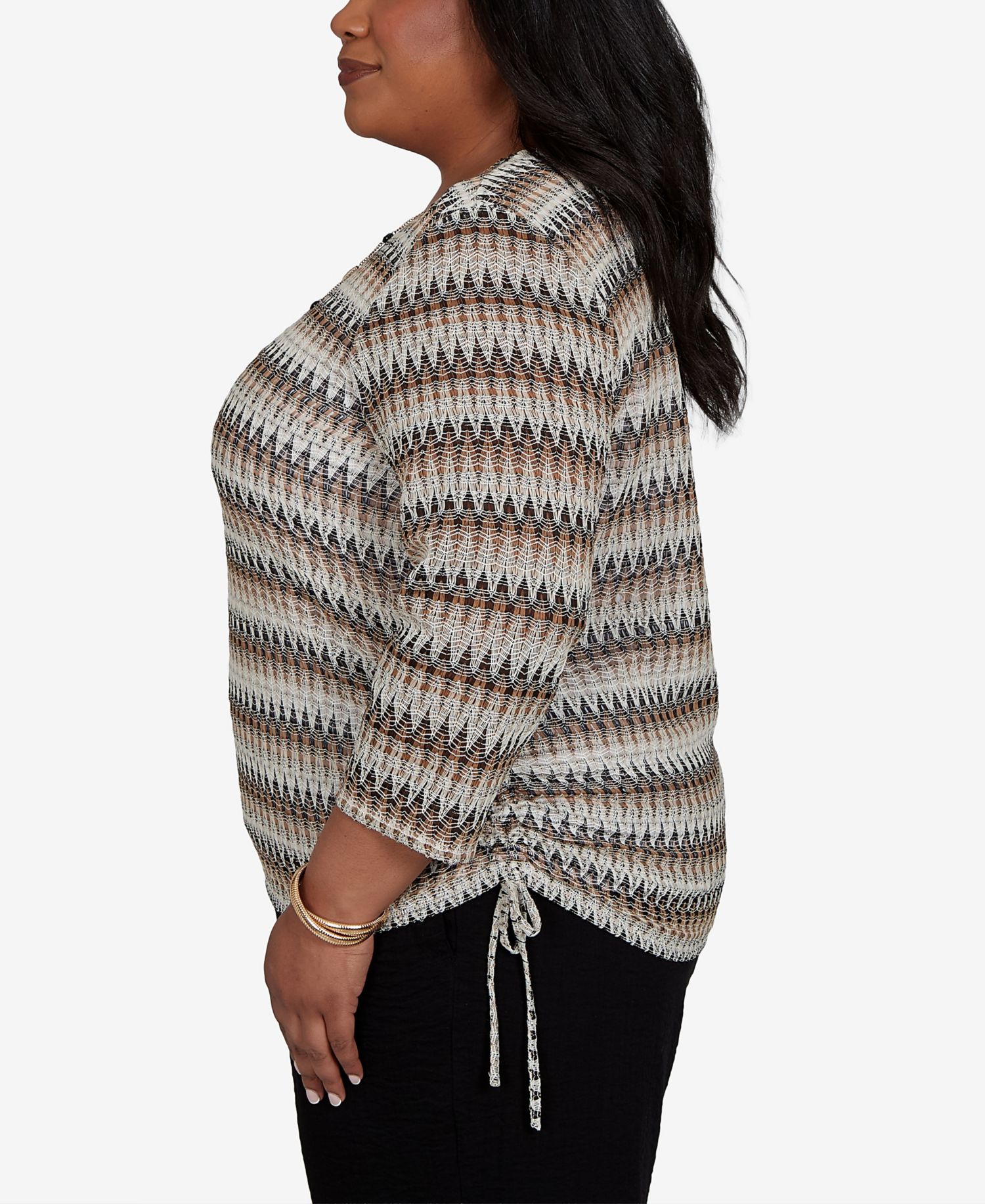 Plus Size Travel Advisory 3/4-Sleeve Textured Top with Necklace