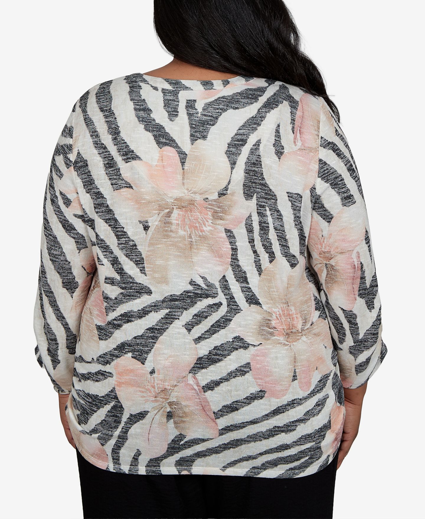 Женский топ Alfred Dunner Plus Size Travel Advisory Animal Floral 3/4 Sleeve Henley, цвет: Нейтральный разноцветный — фото 5