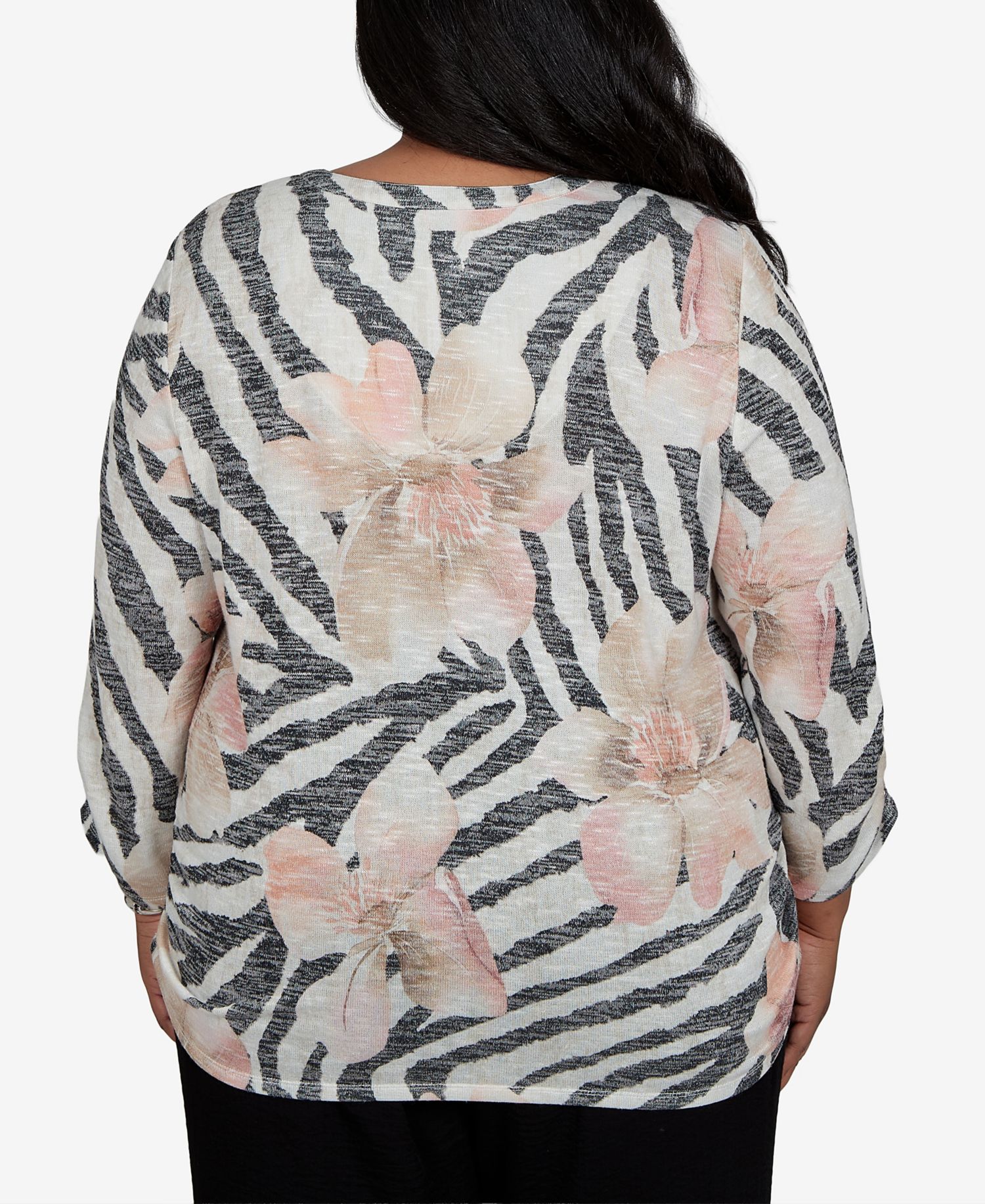 Plus Size Travel Advisory Animal Floral 3/4 Sleeve Henley Top
