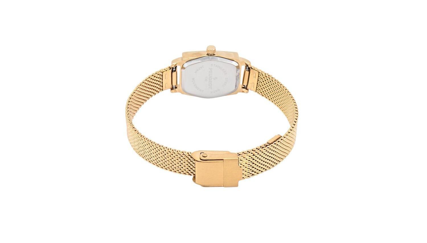 Women's Vintage 14K Gold-Plated Rectangular Small Face Watch with Gold Mesh Bracelet