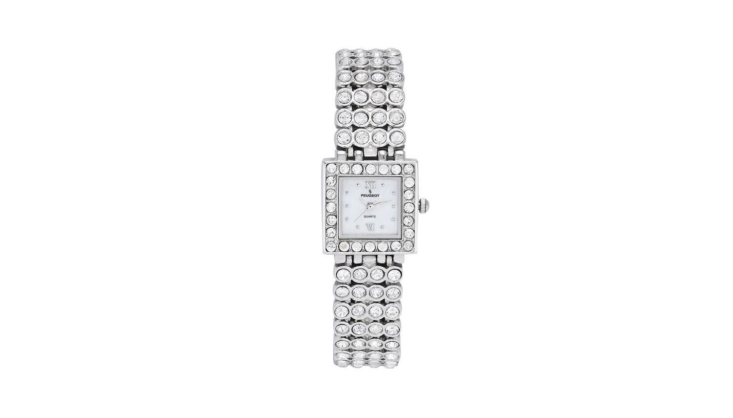 Women's Silver Jeweled Watch with Four Strands of Genuine Swarovski Crystals