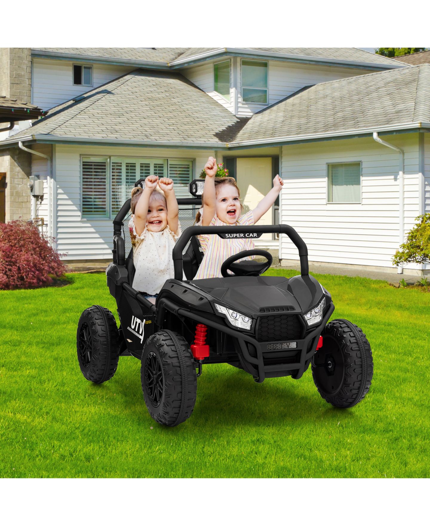 Детская игрушка homfan 2-Seater Electric Ride-On UTV Car, Remote Control, Spring Suspension, LED Lights, Wireless, Spacious Seat, Treaded Tires, Metal Frame, цвет: Чёрный — фото 8