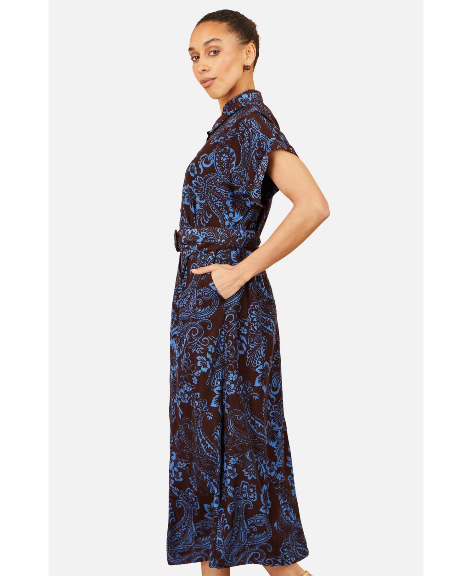 Women's Paisley Belted Short-Sleeve Shirt Dress