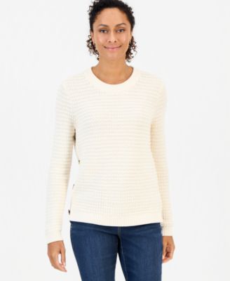 Women's Crewneck Ribbed-Knit Side-Button Sweater