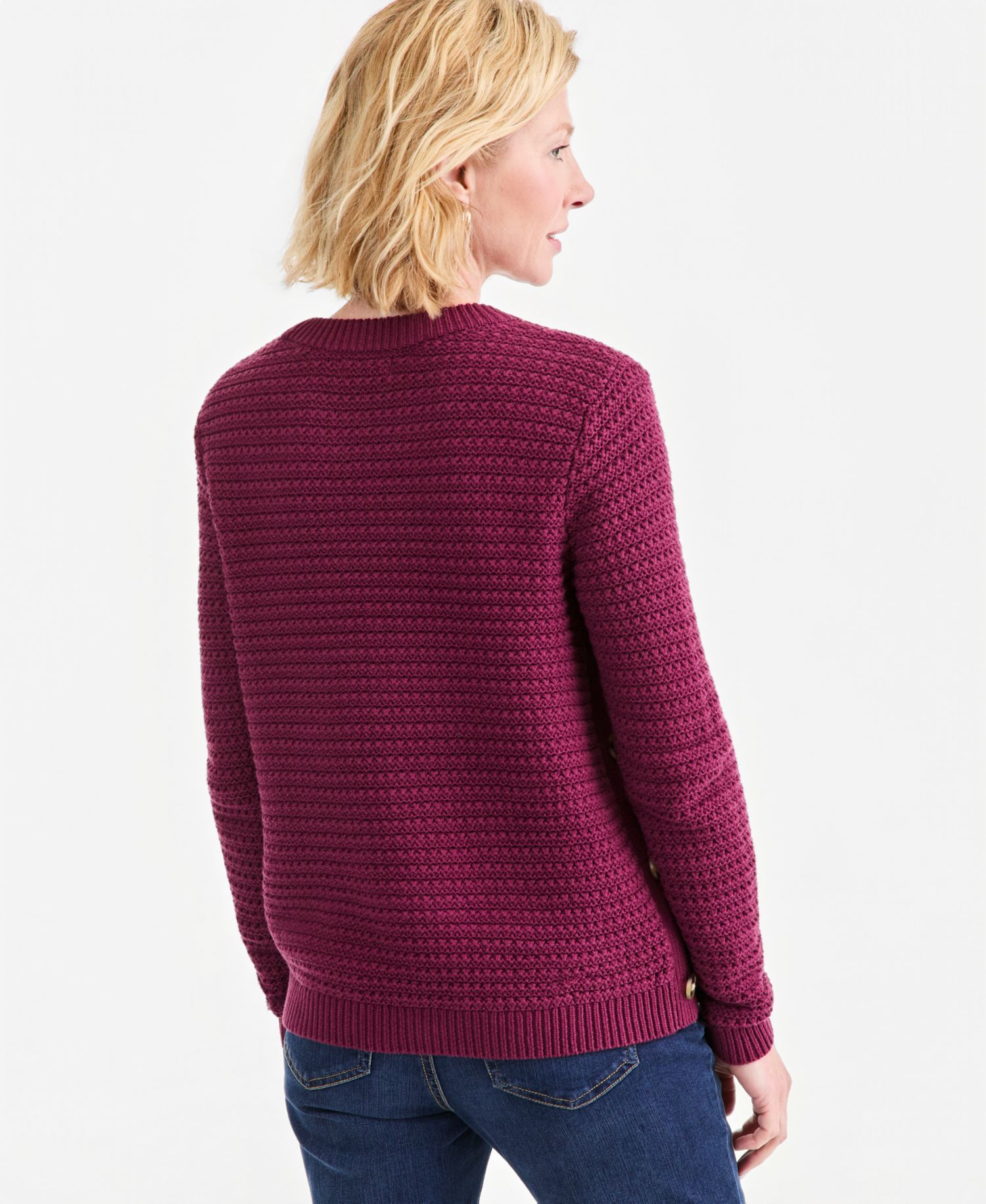 Plus Crewneck Ribbed-Knit Side-Button Sweater
