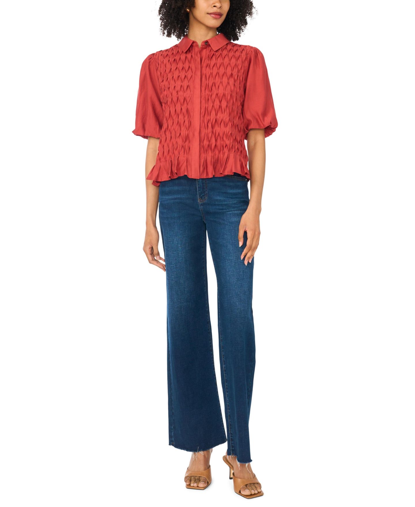 Женская блузка Vince Camuto Button-Front Bubble-Sleeve Blouse, цвет: Fireside — фото 2