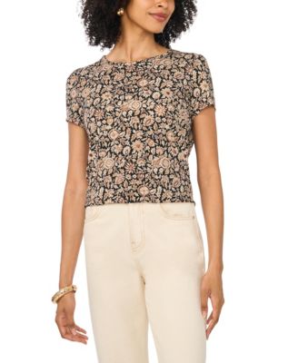 Women's Keyhole Back Floral Crewneck T-Shirt