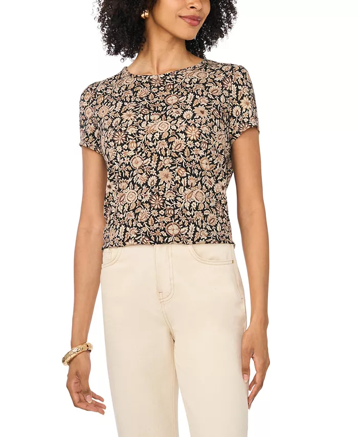 Women's Keyhole Back Floral Crewneck T-Shirt