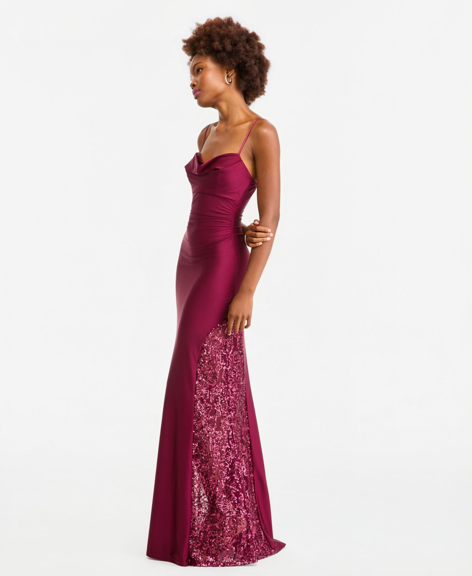 Juniors' Cowl Neck Gown