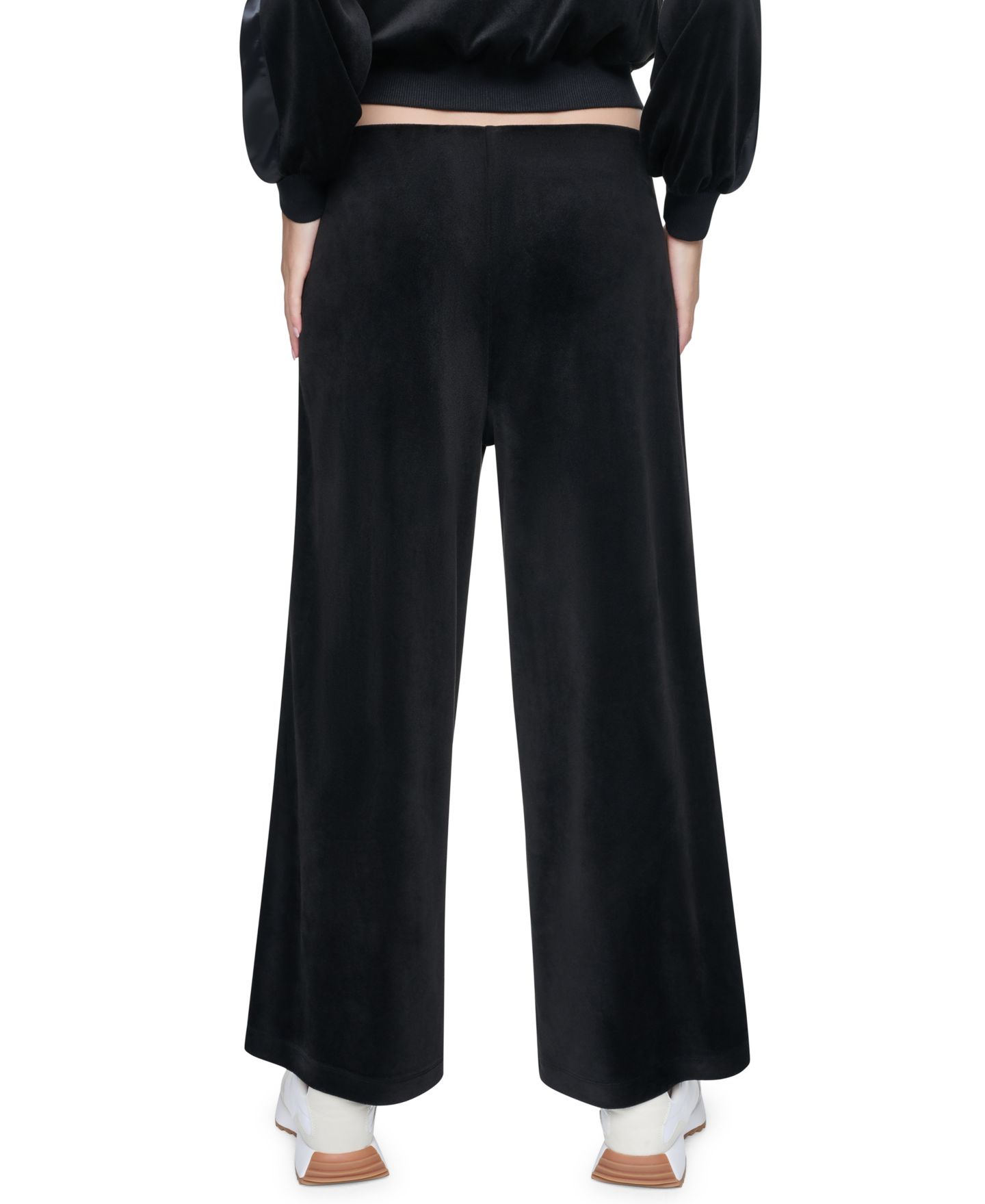 Женские брюки DKNY Jeans Petite Velour and Satin Trim Pull-On Wide-Leg, цвет: Чёрный — фото 7