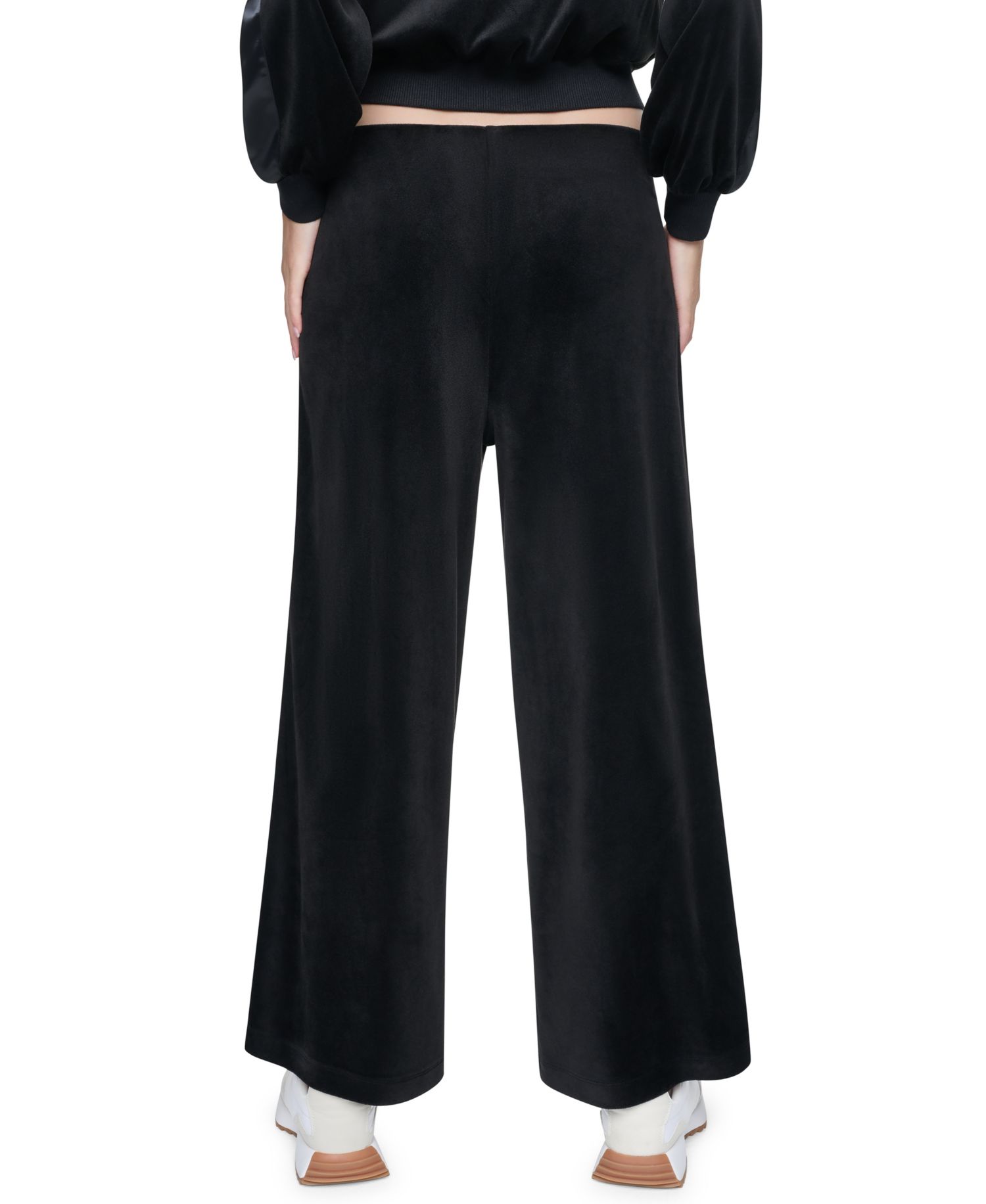 Petite Velour and Satin Trim Pull-On Wide-Leg Pants