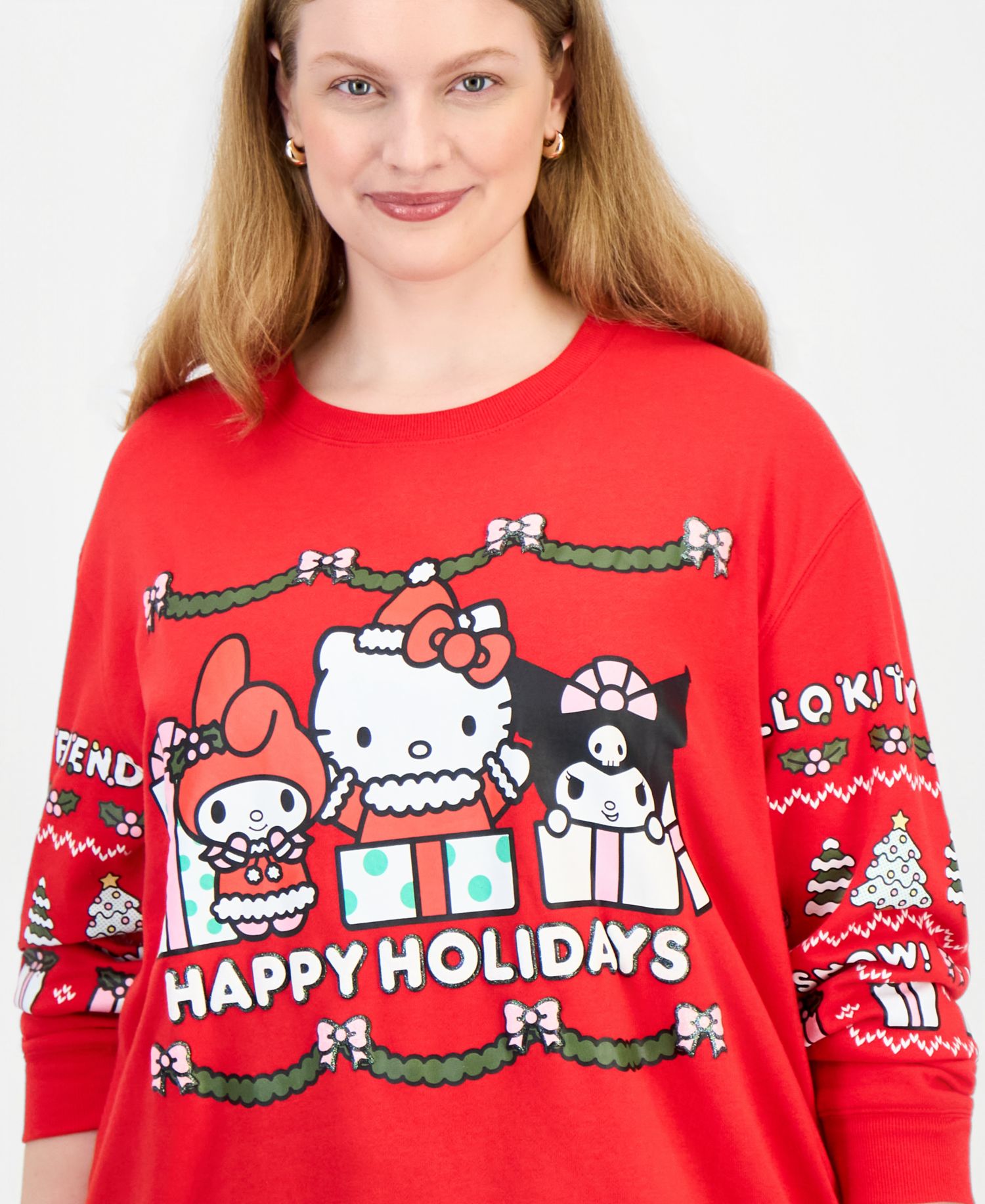Plus Size Hello Kitty Graphic Holiday Crew Sweatshirt