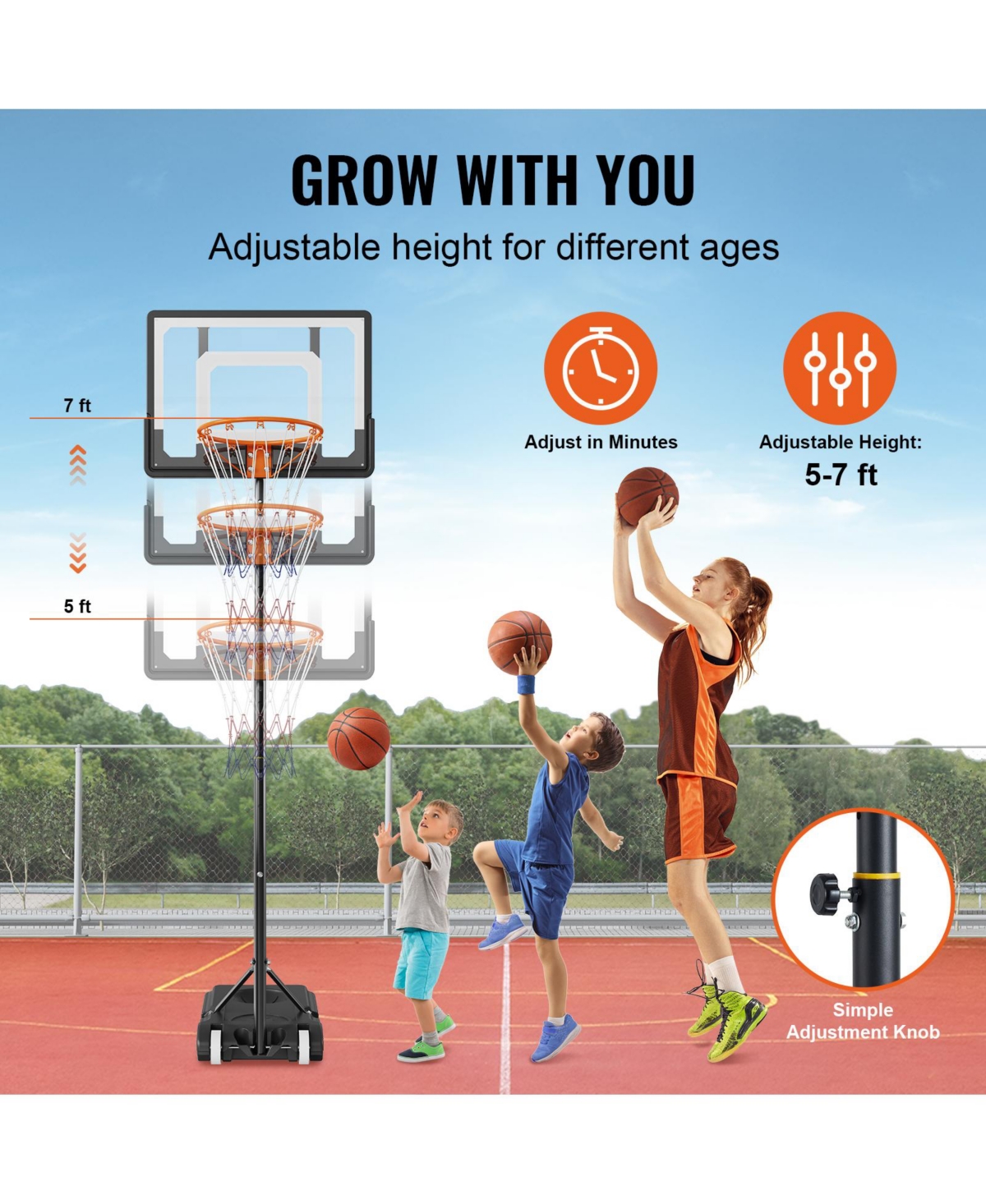 Vevor 32" Basketball Hoop Adjustable Height Backboard System for Outdoor Indoor
