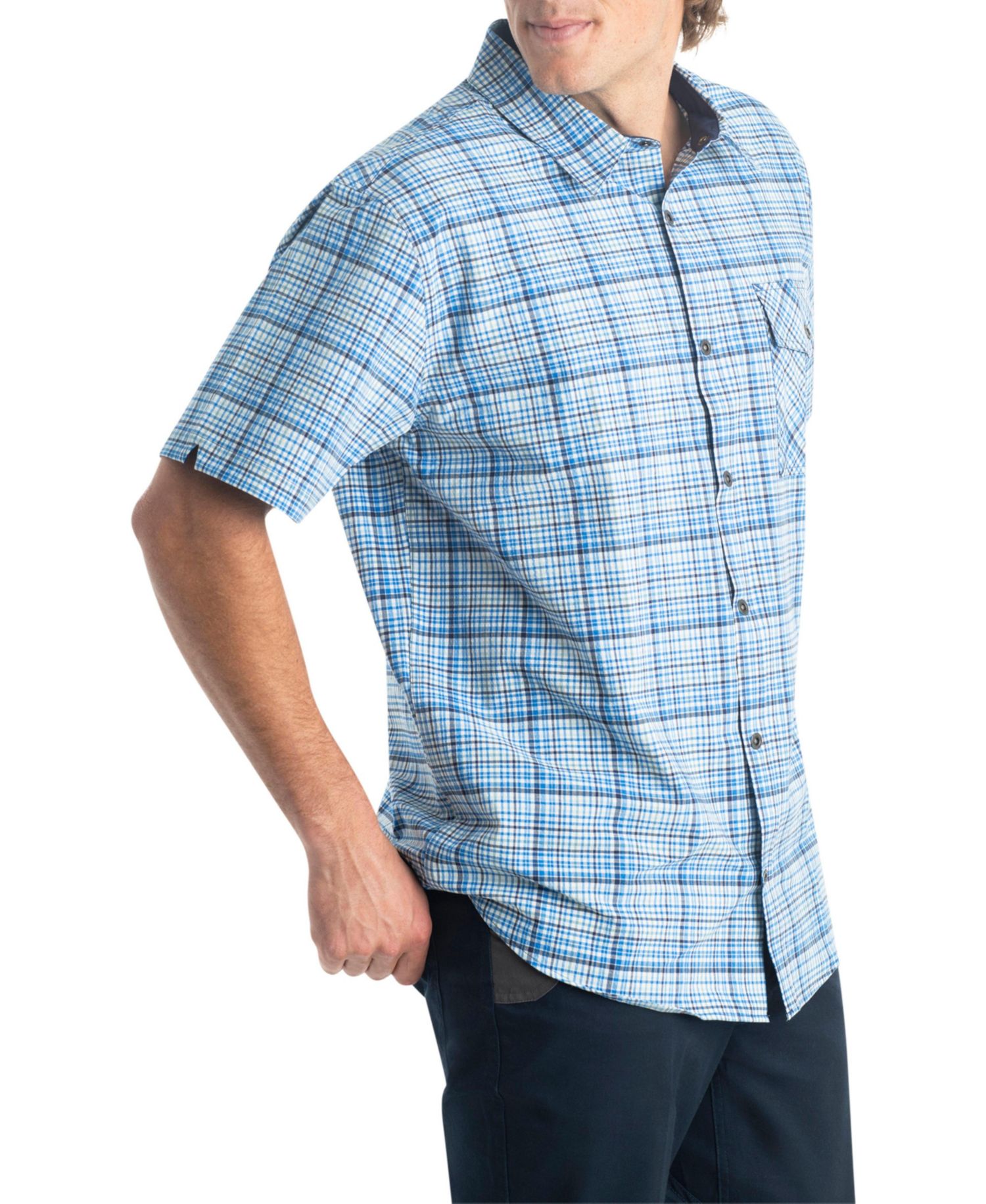 Men's Plaid Button Up Moisture Wicking UPF 30+ Short Sleeve Shirt