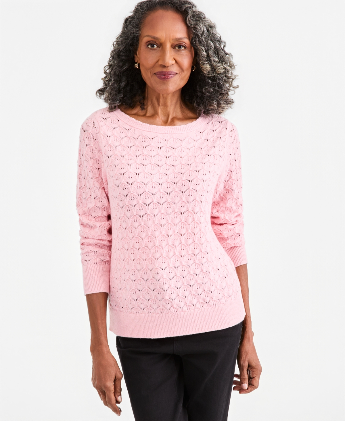 Style & Co Women's Lurex Boatneck Pointelle Sweater, Macy's Exclusive