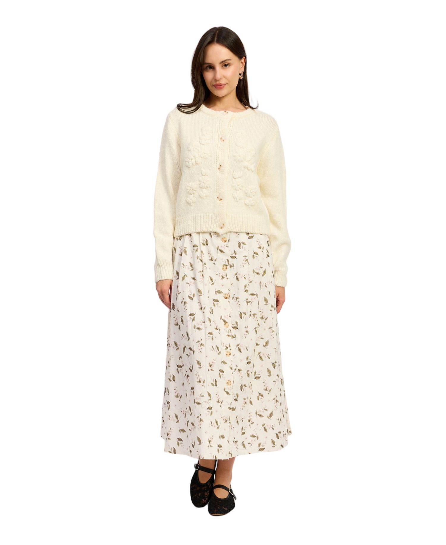 Women's Hannah Crew Neck 3D Knitted Flower Cardigan