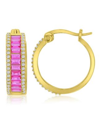 14k Gold-Plated Mixed Cut Pink Huggie Hoop Earrings
