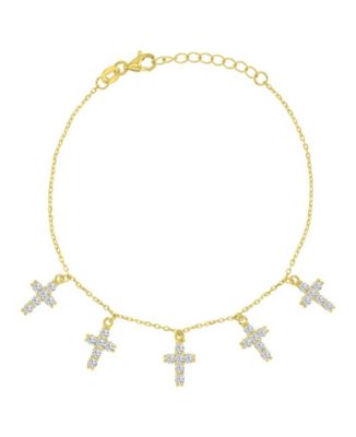 14k Gold-Plated Slim Crystal Cross Bracelet