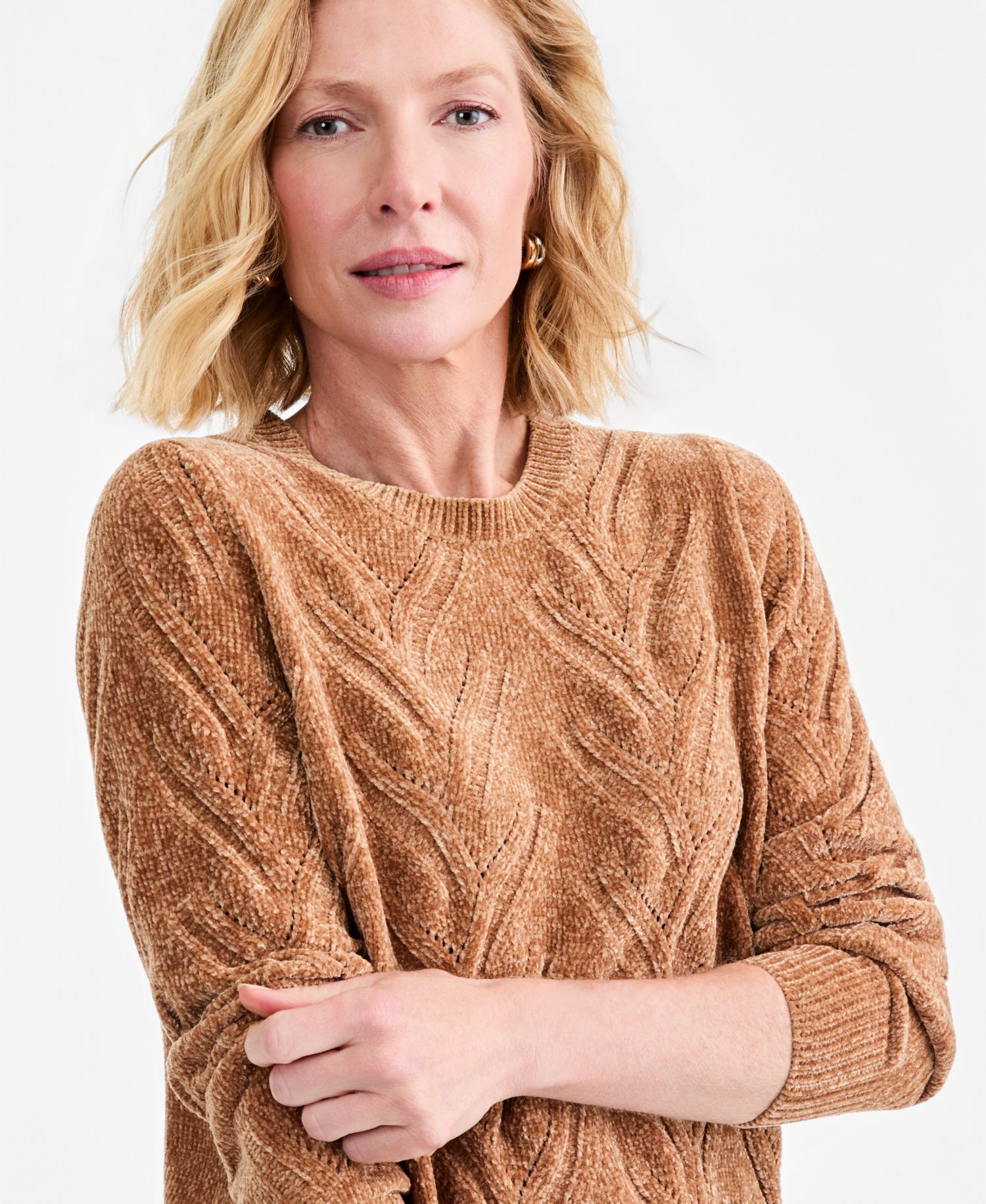 Women's Chenille Cable-Knit Crewneck Sweater
