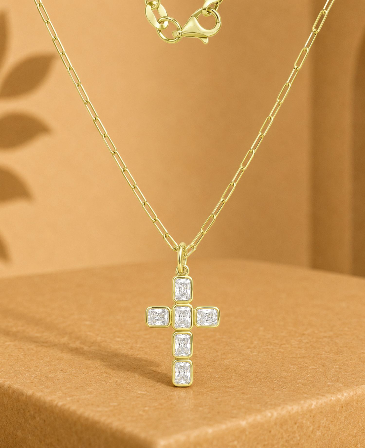 14k Gold-Plated Cross Paperclip Chain Necklace