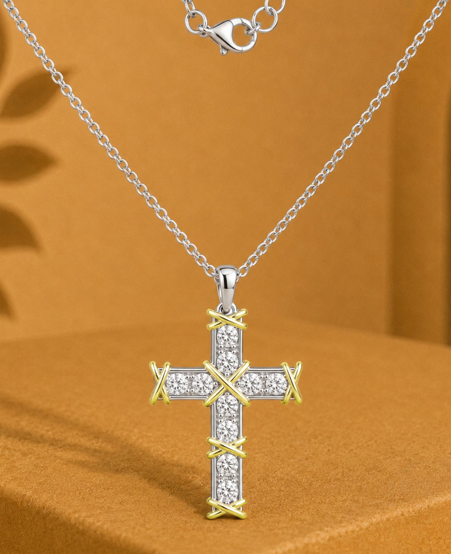 Textured Two-Tone Cross Necklace