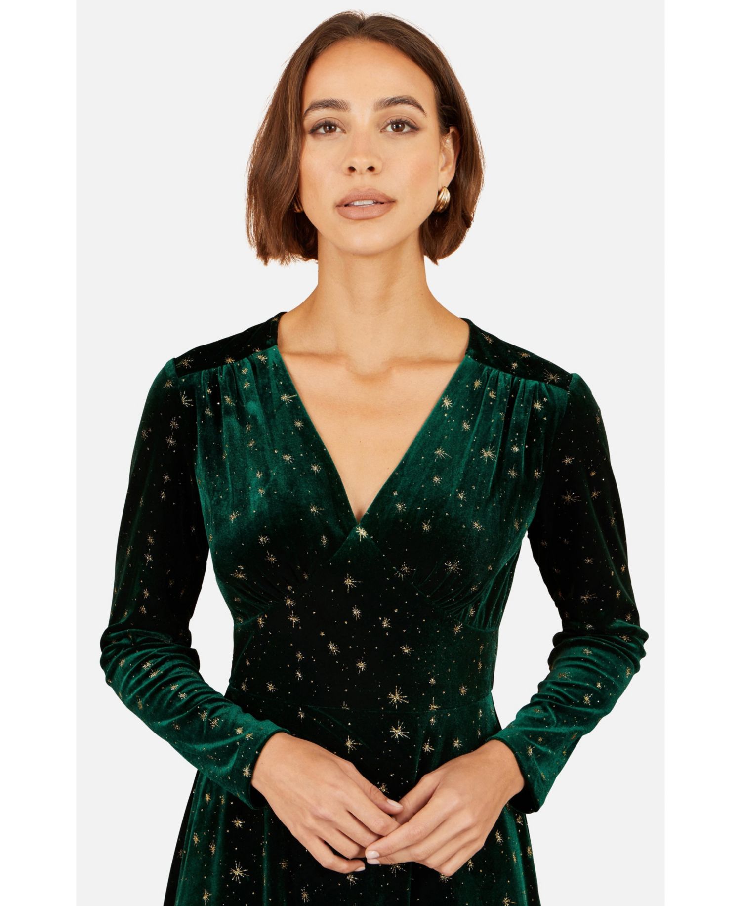 Women's Foil Star-Print Velvet V-Neck Dress