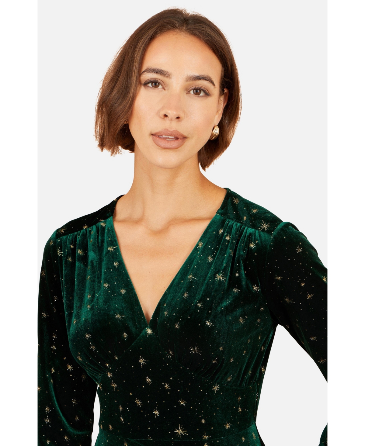Yumi Women's Foil Star-Print Velvet V-Neck Dress