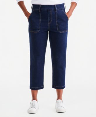 Petite High-Rise Pull-On Straight-Leg Jeans