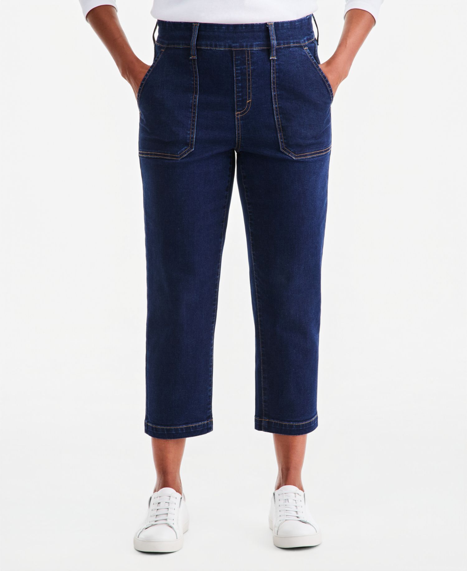 Petite High-Rise Pull-On Straight-Leg Jeans