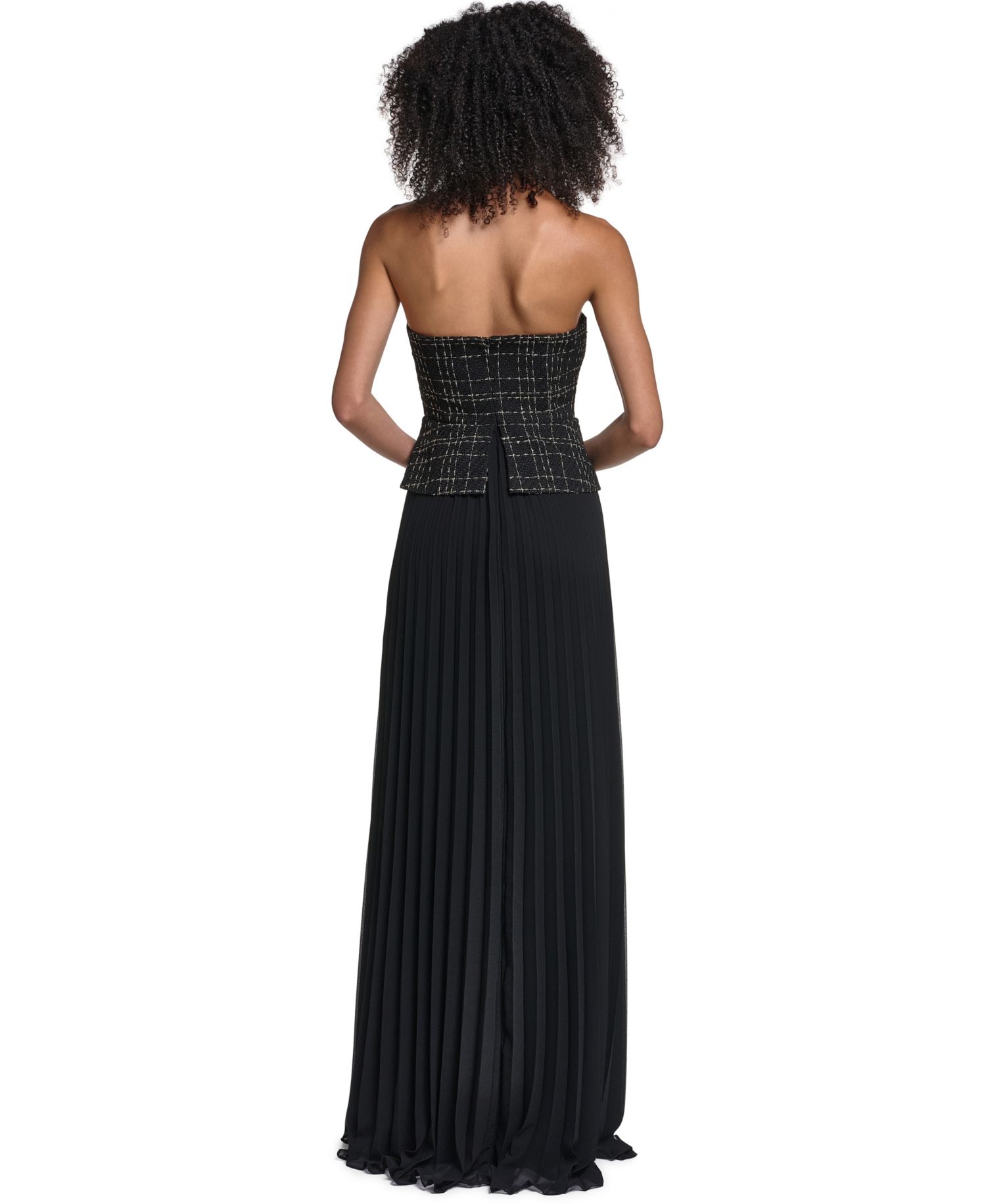 Women's Strapless Tweed Bodice Chiffon Gown
