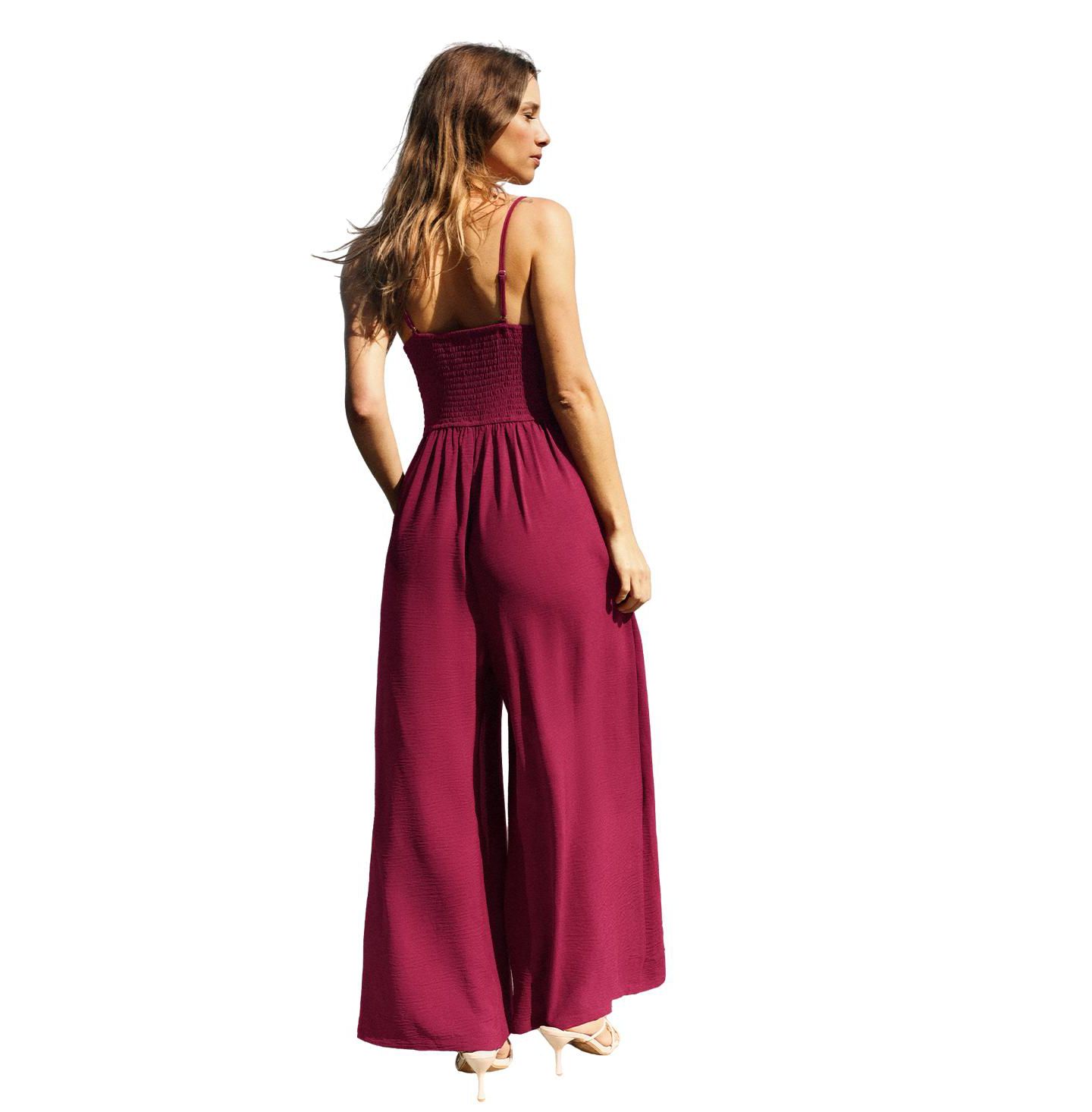 Женский комбинезон Cupshe After Party V-Neck Sleeveless Crochet-Lace Jumpsuit, цвет: Тёмный красный — фото 2