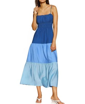 Women's Saltwater Icon Colorblock Maxi Smocked-Bodice Tiered Dress