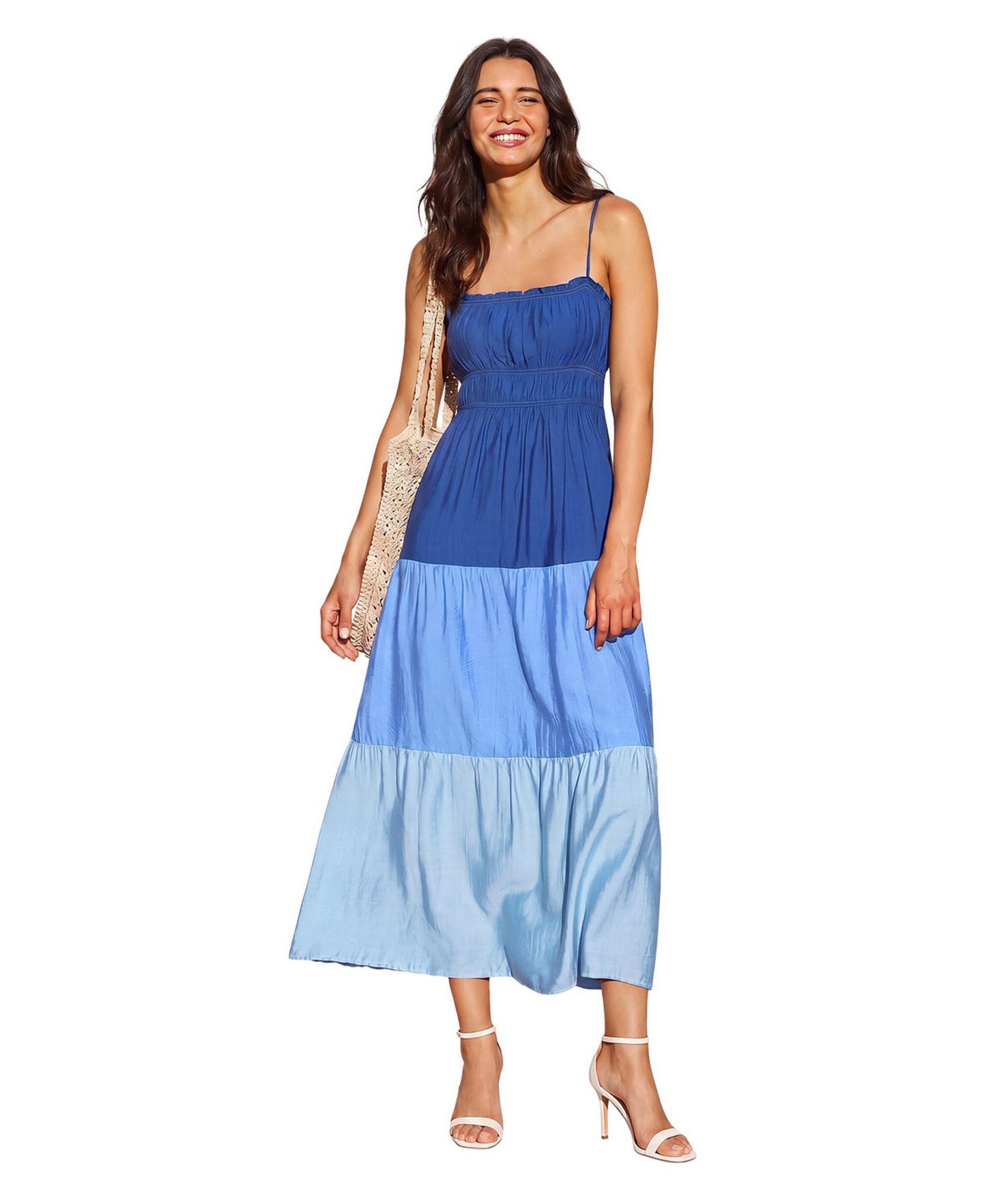 Женское платье Cupshe Saltwater Icon Colorblock Maxi Smocked-Bodice Tiered, цвет: Тёмный синий — фото 1