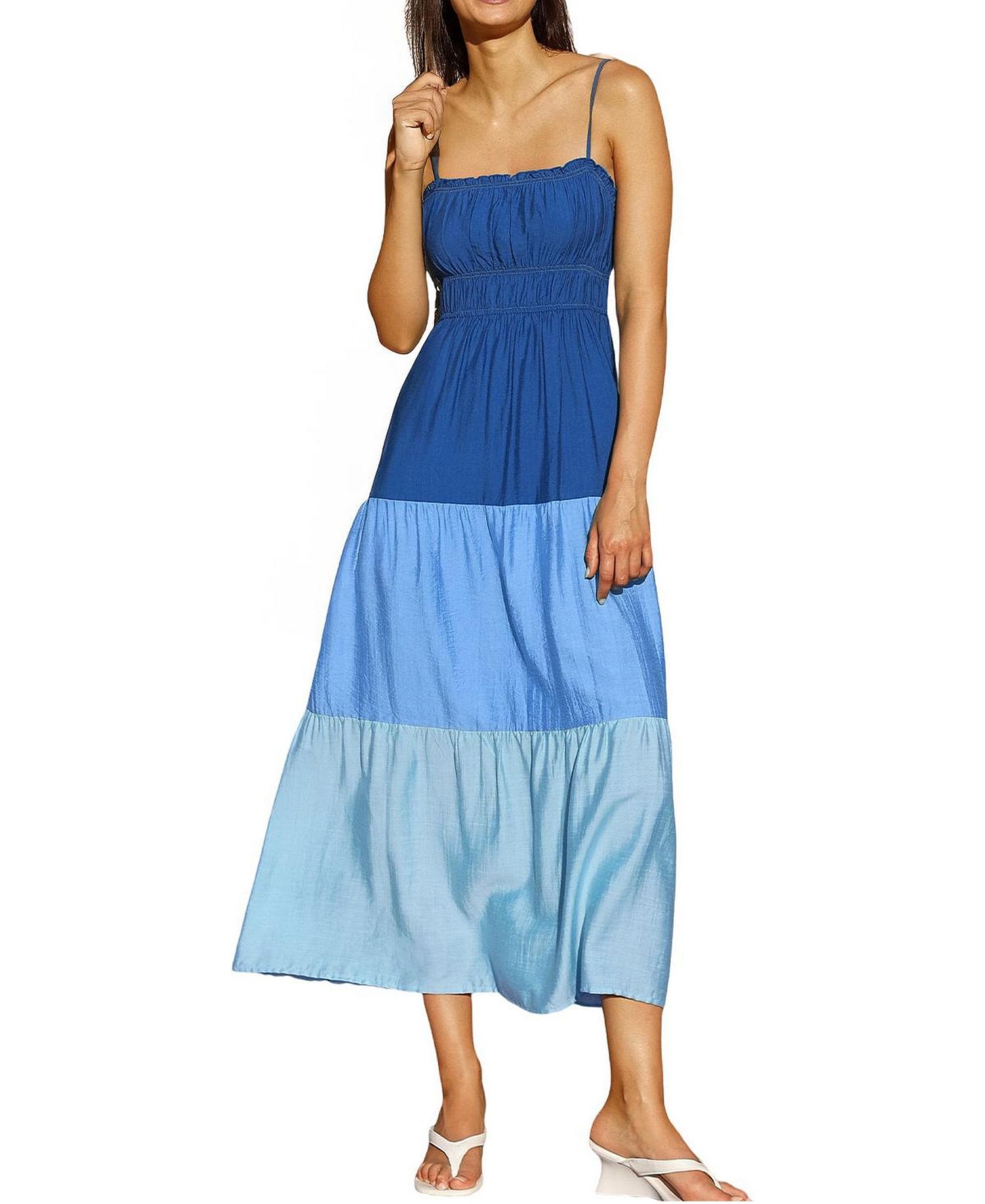 Women's Saltwater Icon Colorblock Maxi Smocked-Bodice Tiered Dress