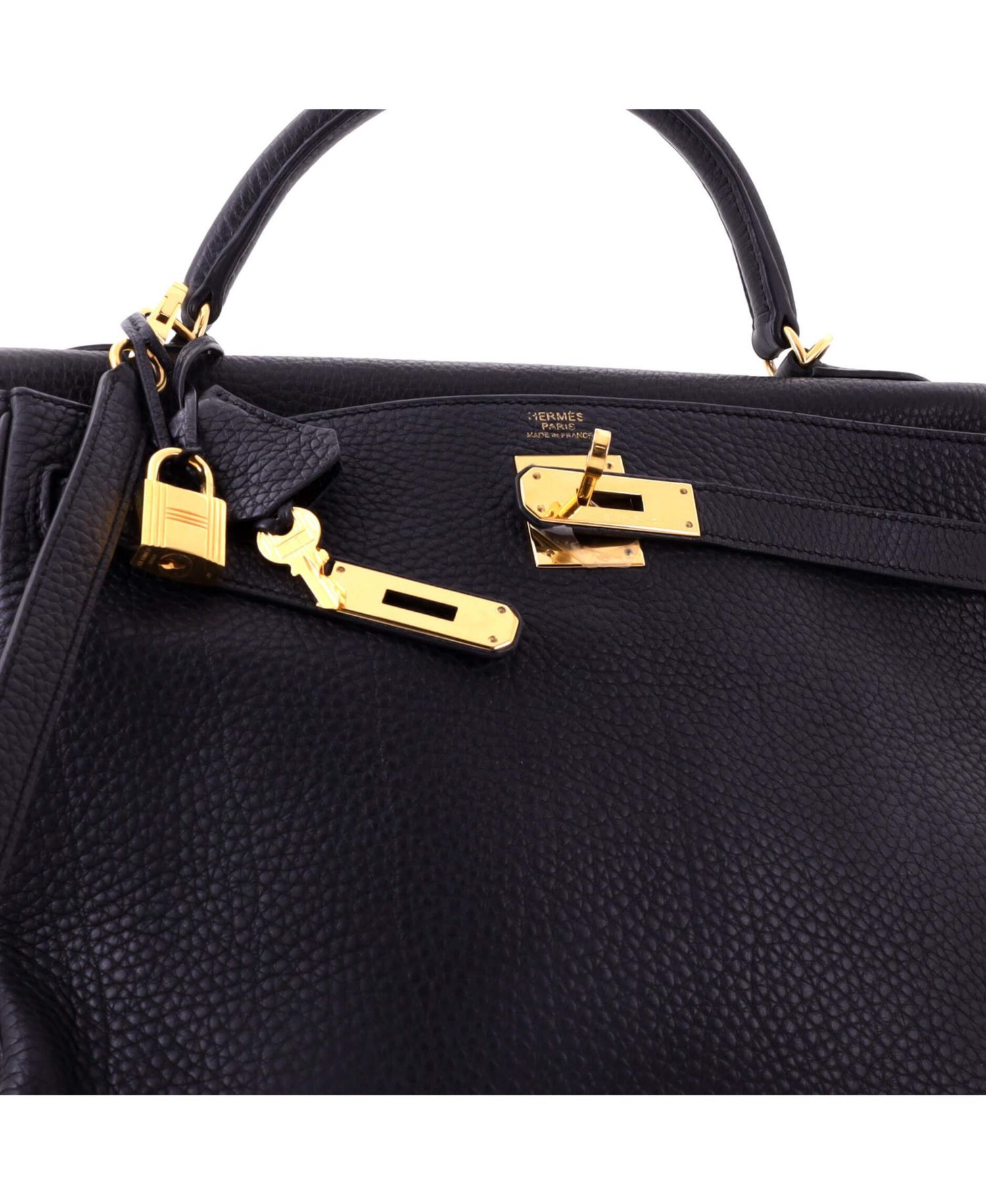 Pre-Owned Hermes Kelly 32 Handbag Black Togo with Gold Hardware