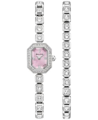 Women's Box Set Crystal Silver-Tone Stainless Steel Bracelet Watch 15mm
