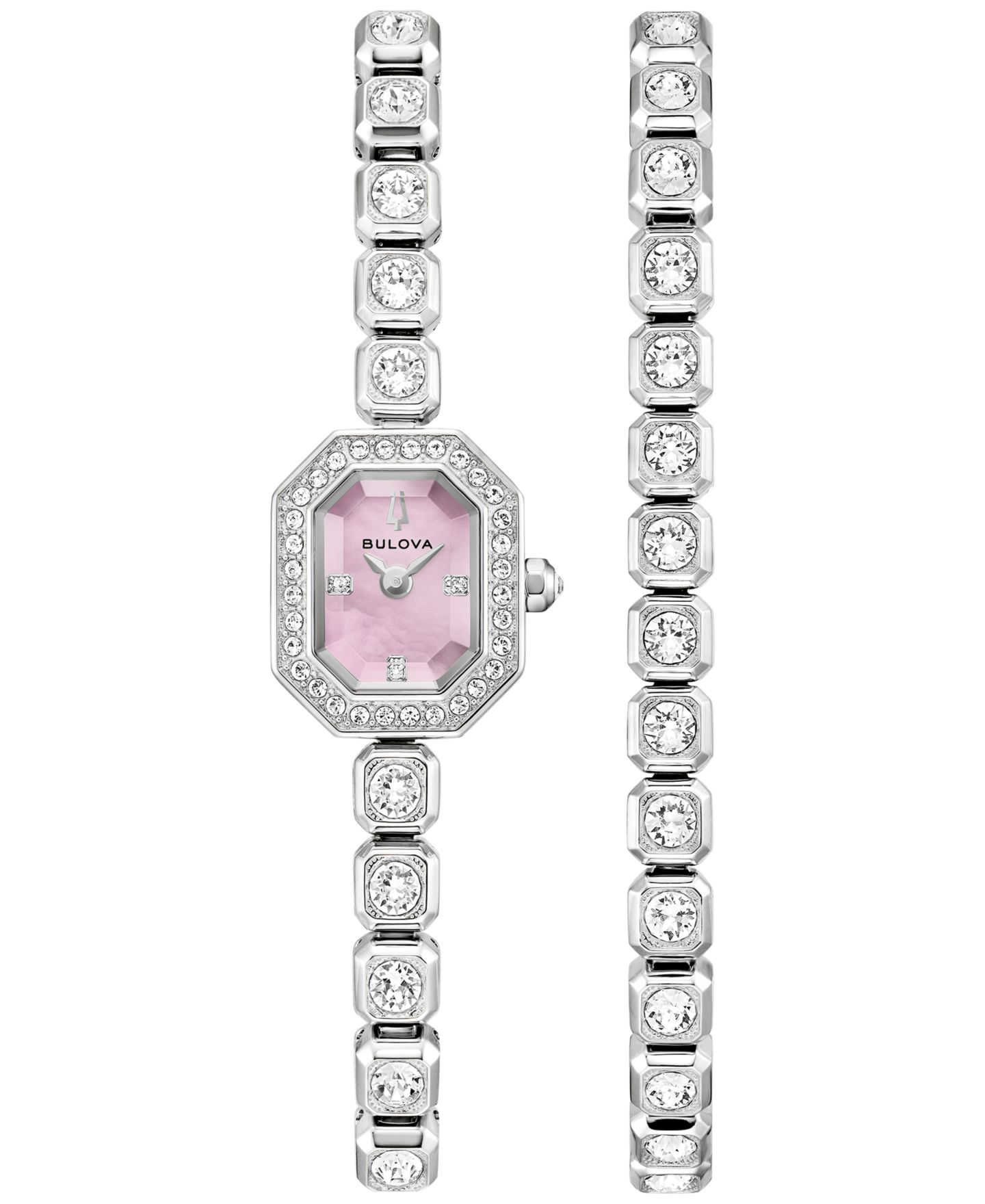 Женские часы Bulova Box Set Crystal Silver-Tone Stainless Steel Bracelet Watch 15mm — фото 1