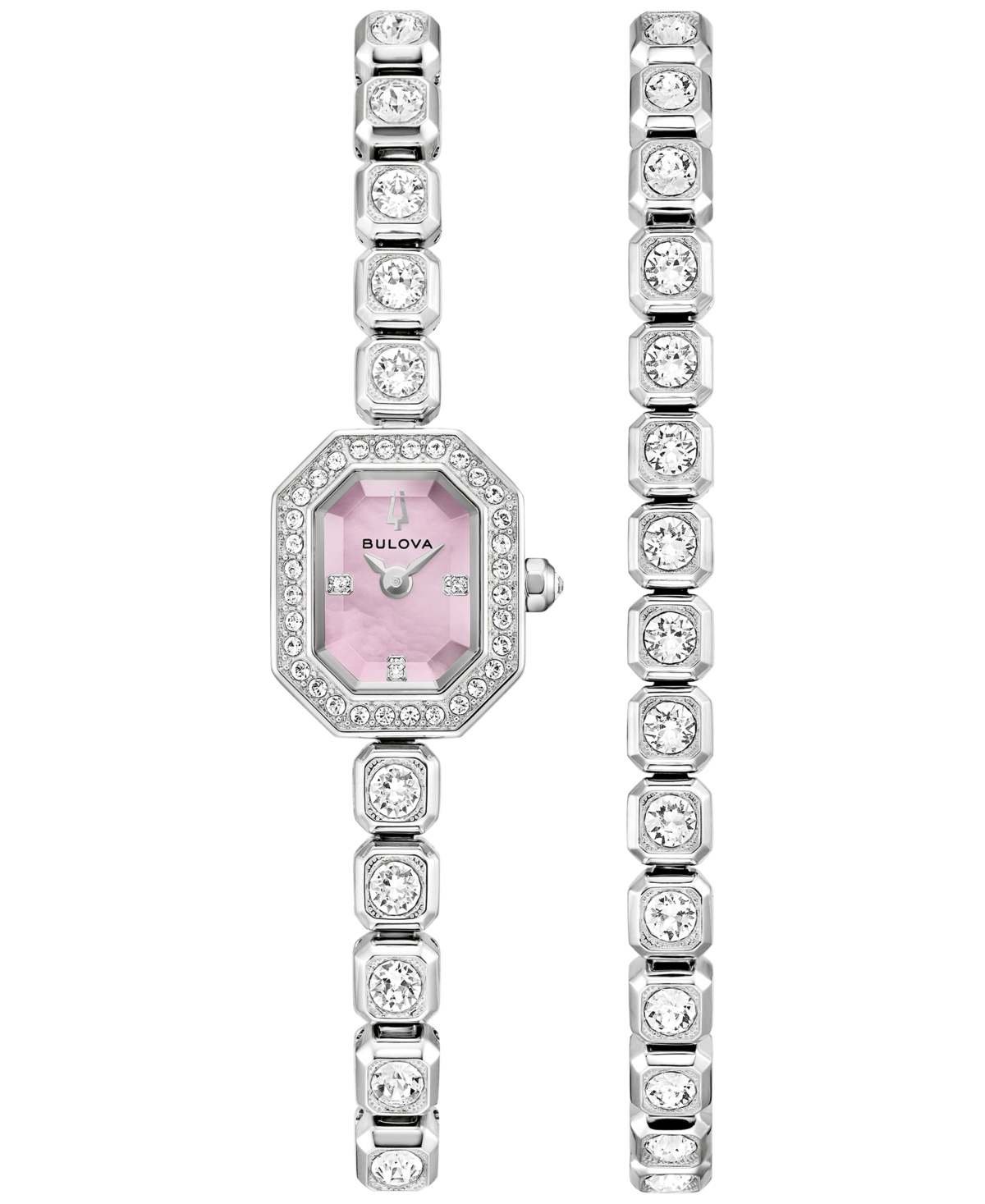 Bulova Women's Box Set Crystal Silver-Tone Stainless Steel Bracelet Watch 15mm